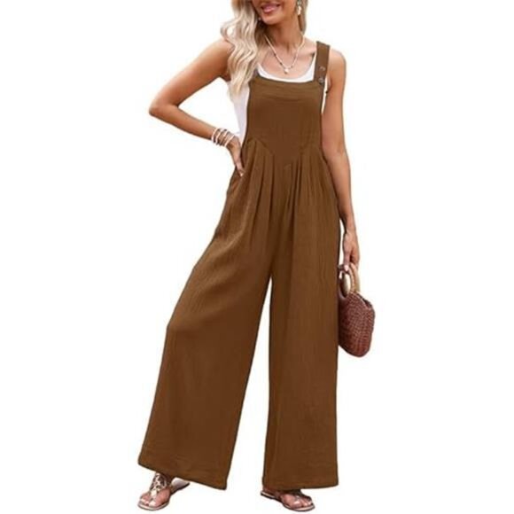 Women's Casual Loose Overalls Jumpsuits One Piece Sleeveless Wide Leg - Picture 2 of 5